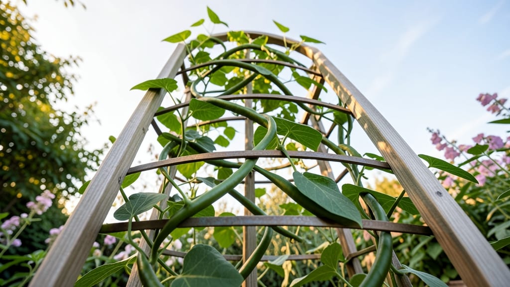 Spiral Trellis for Compact Bush Beans